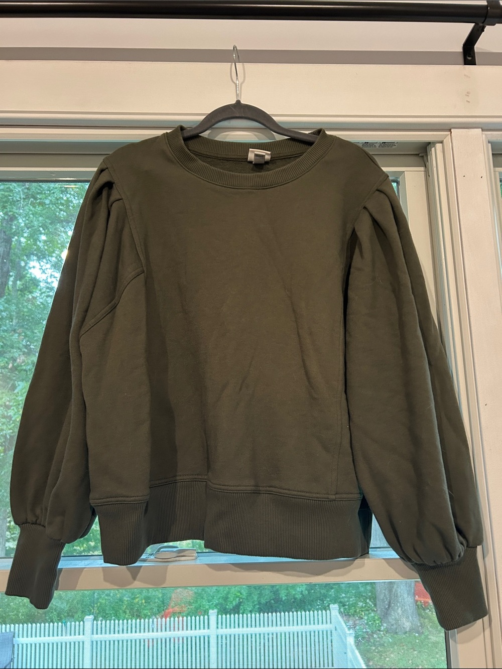 a new day Olive Green Puff-Sleeve Crewneck Sweater - Women’s